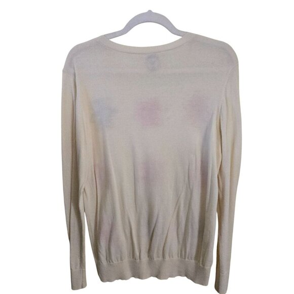 Loft Cotton Blend Neutral Floral Crewneck Pullover Sweater Size L - Picture 2 of 5